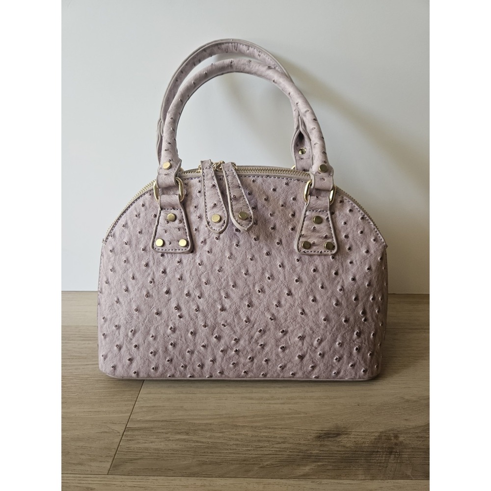 Lavender Ostrich Embossed Dome Handbag Satchel Bowler Bag Purple Faux Leather